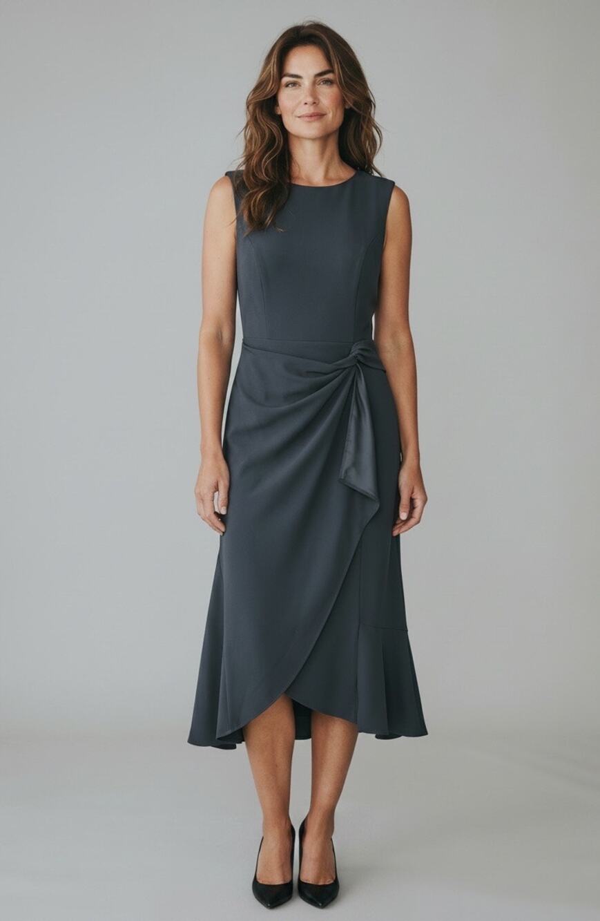 Fehaute Sleeveless Midi A-line Dress with Waist Twist in Navy - Size 8, NWT